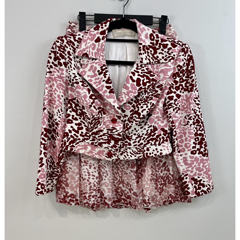 VTG PEGGY JENNINGS White, Pink & Red Animal Print Jacket & A-line Skirt Suit Set